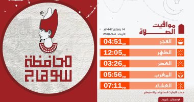 مواقيت الصلاة اليوم الأربعاء 4 مارس 2026 بسوهاج الرابع عشر من رمضان
