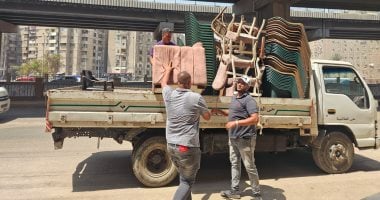 حملة مكبرة بطريق المريوطية فى الطالبية لتحسين النظافة وإزالة إشغالات المقاهى