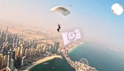من سماء دبي… وبعلم «الفارس الشهم» أحمد الشحي يجسد رسالة الإمارات الإنسانية